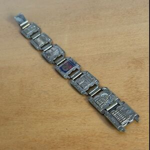 Vintage Paris Souvenir 🇫🇷 Link Bracelet Silver Tone with Red and Blue Enamel
